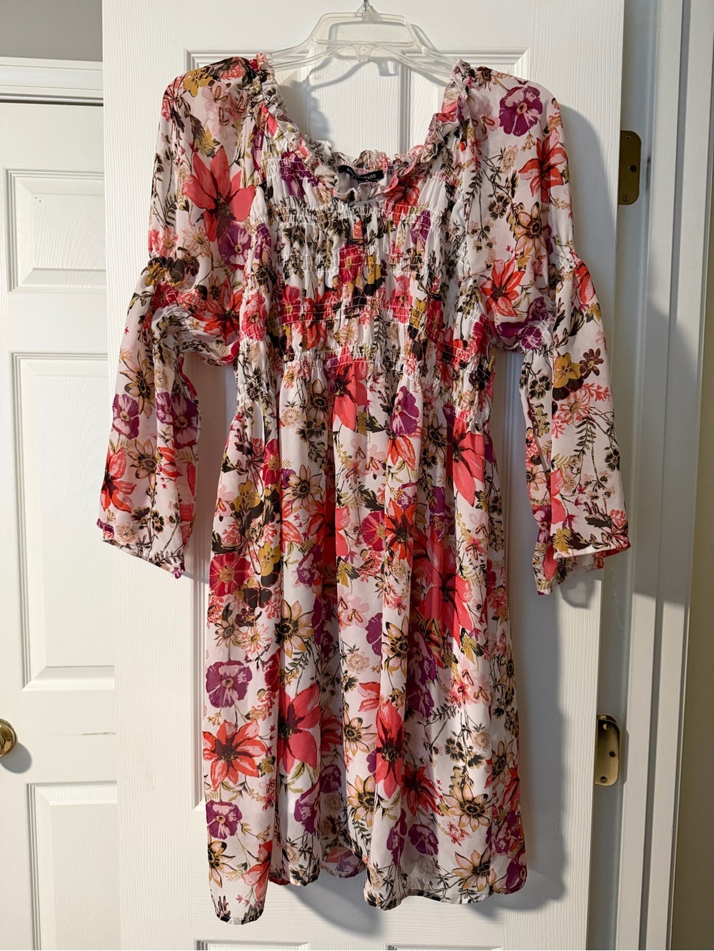 Robert Louis Floral Smocked Dress in Cream, Coral, Purple